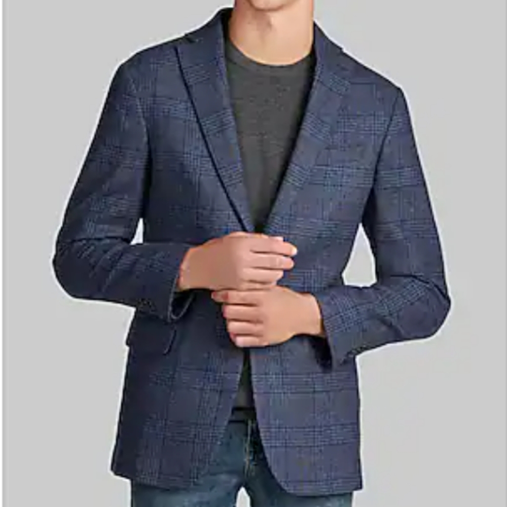 Jos A Bank 1905 Mens Tailored Fit Plaid 100% Wool Sportcoat Size 44 Reg